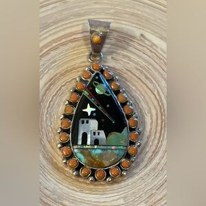 Vintage Native American Pendant "Night Sky Over the Pueblo"